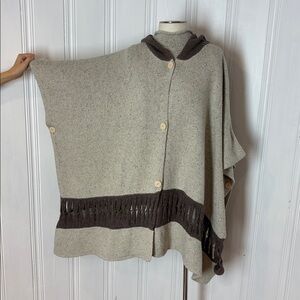 🤎 Animale 80% Silk Knit Poncho & Sweater Set – Neutral Boho Elegance